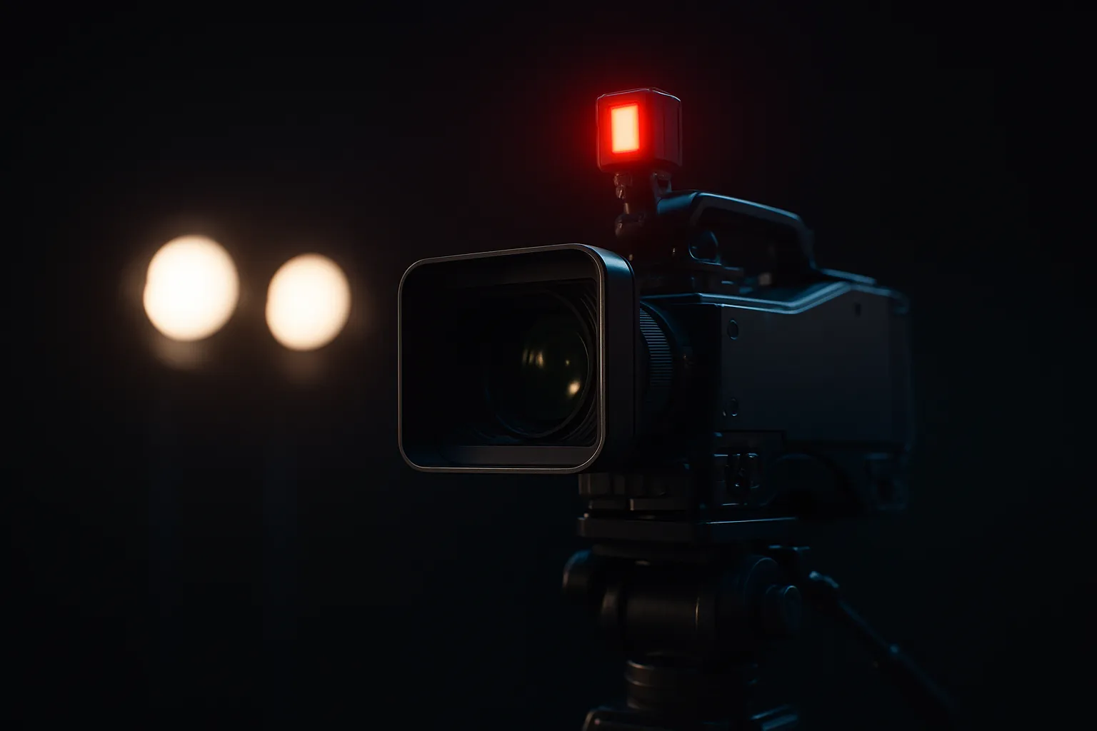 Ilustração de uma câmera de estúdio de TV com a luz vermelha de gravação acesa